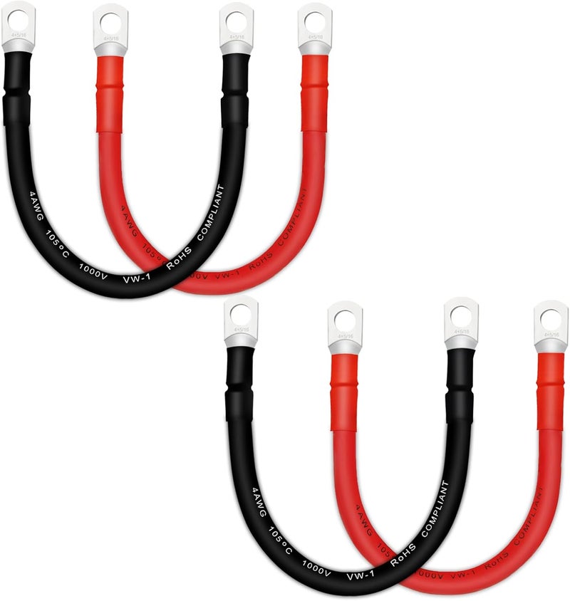 QIATOL كابل بطارية، كابلات بطارية 4 AWG مع أطراف، 4 قطع كابلات بطارية نحاسية (1 قدم). - Image 1